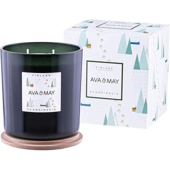 AVA & MAY Finland Large Scented Candle (500g) - vegānu sojas vaska svece ar 70 stundu degšanas laiku - ar augstas kvalitātes fenheļa, krustnagliņu un dzintara aromātisko eļļu
